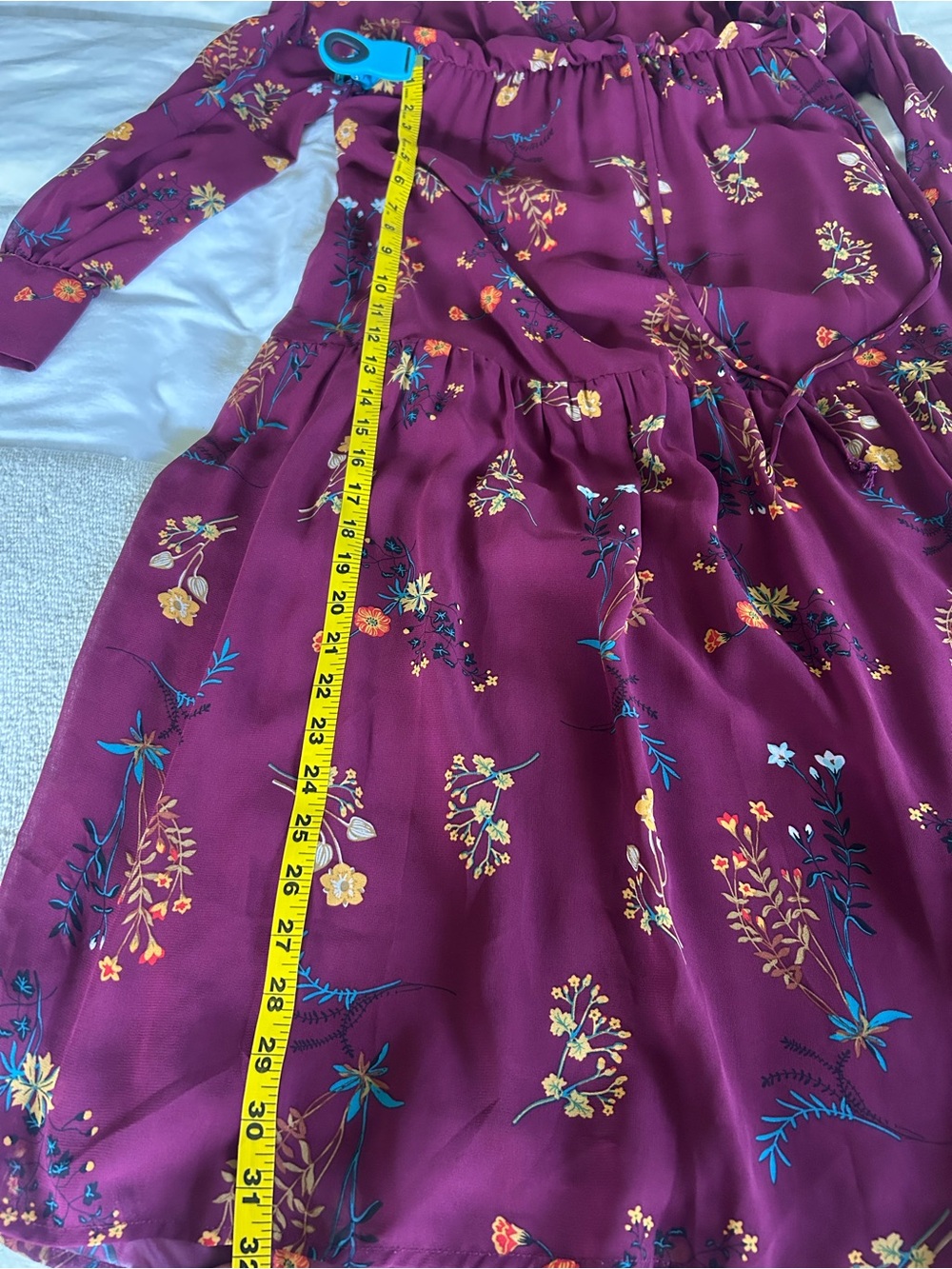 wayf burgundy floral long sleeve midi dress size small - Picture 8 of 13